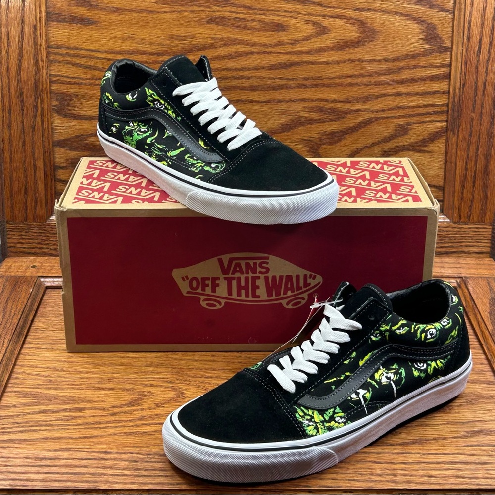 Vans Old Skool Glow In The Dark Green Black Suede Canvas Skate Shoes Mens